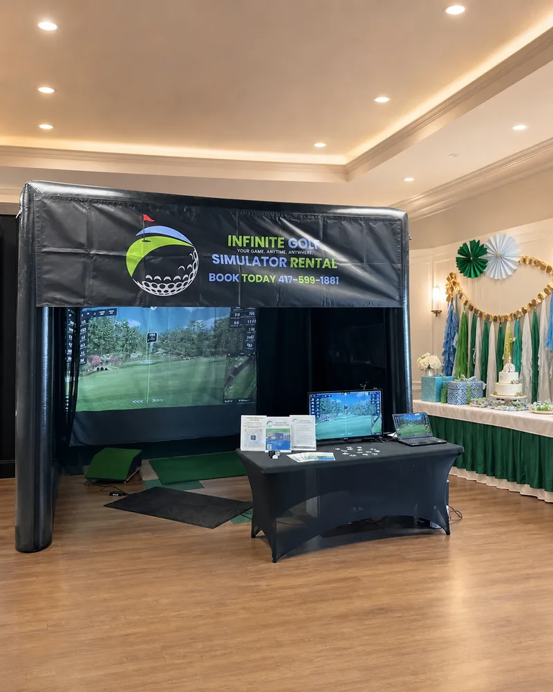 Representative visualization of Infinite Golf equipment in an AI-generated birthday party setting.