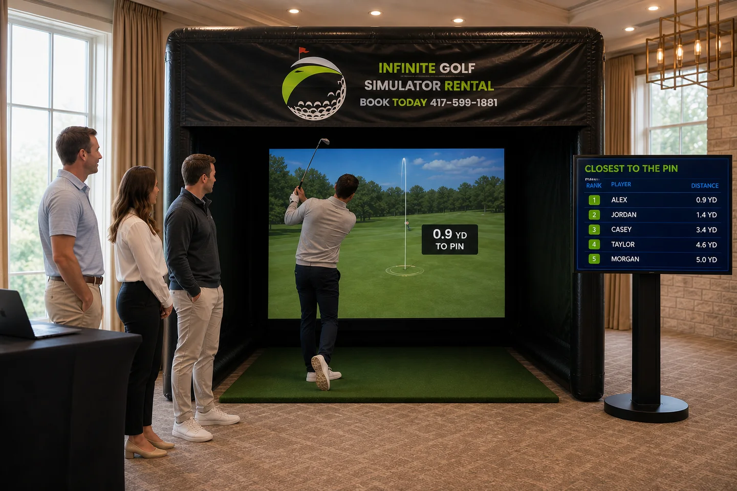 Representative closest-to-the-pin challenge with an active golfer and optional host-managed standings display
