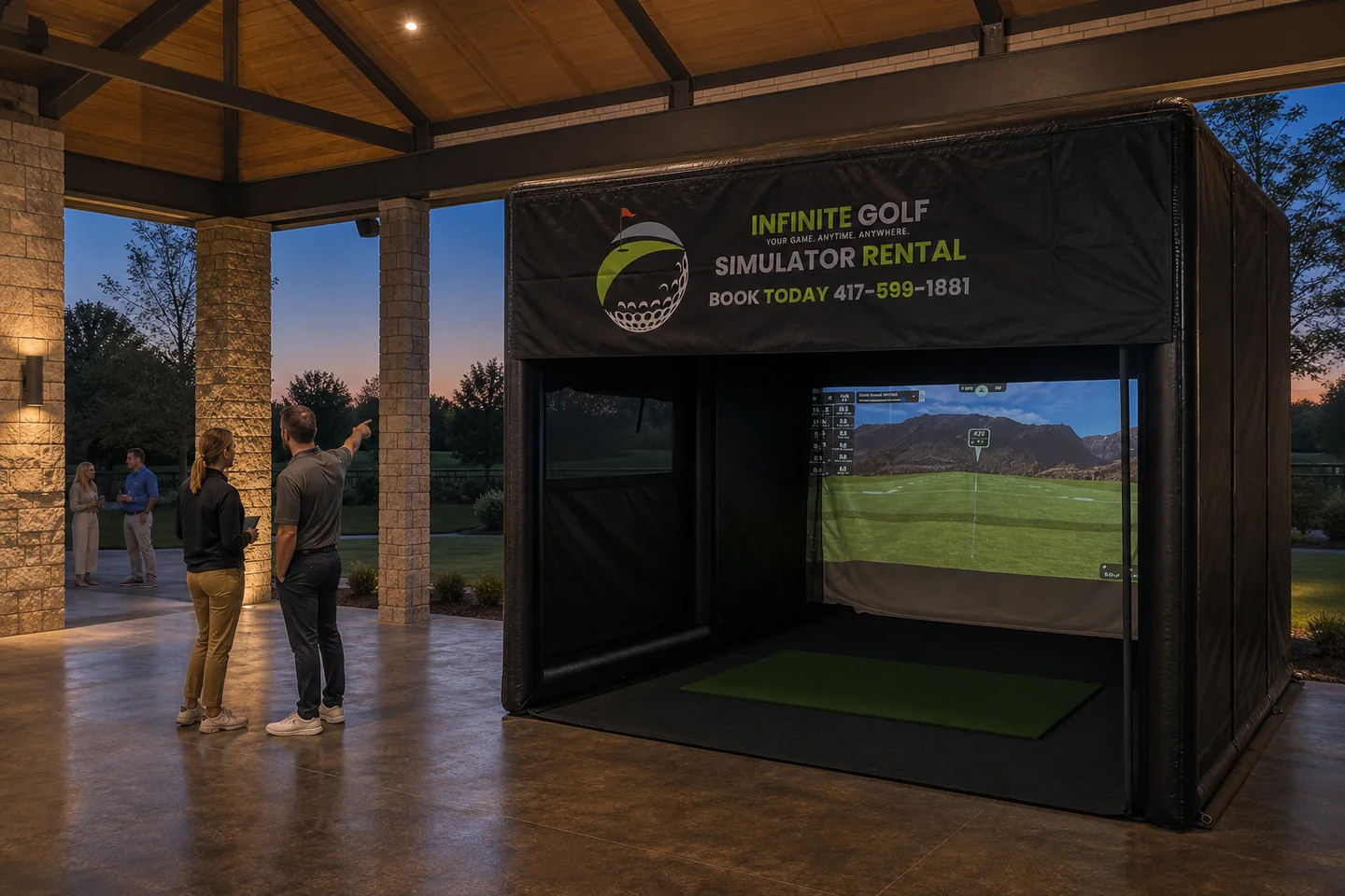 Representative covered venue showing lighting conditions around the Infinite Golf enclosure