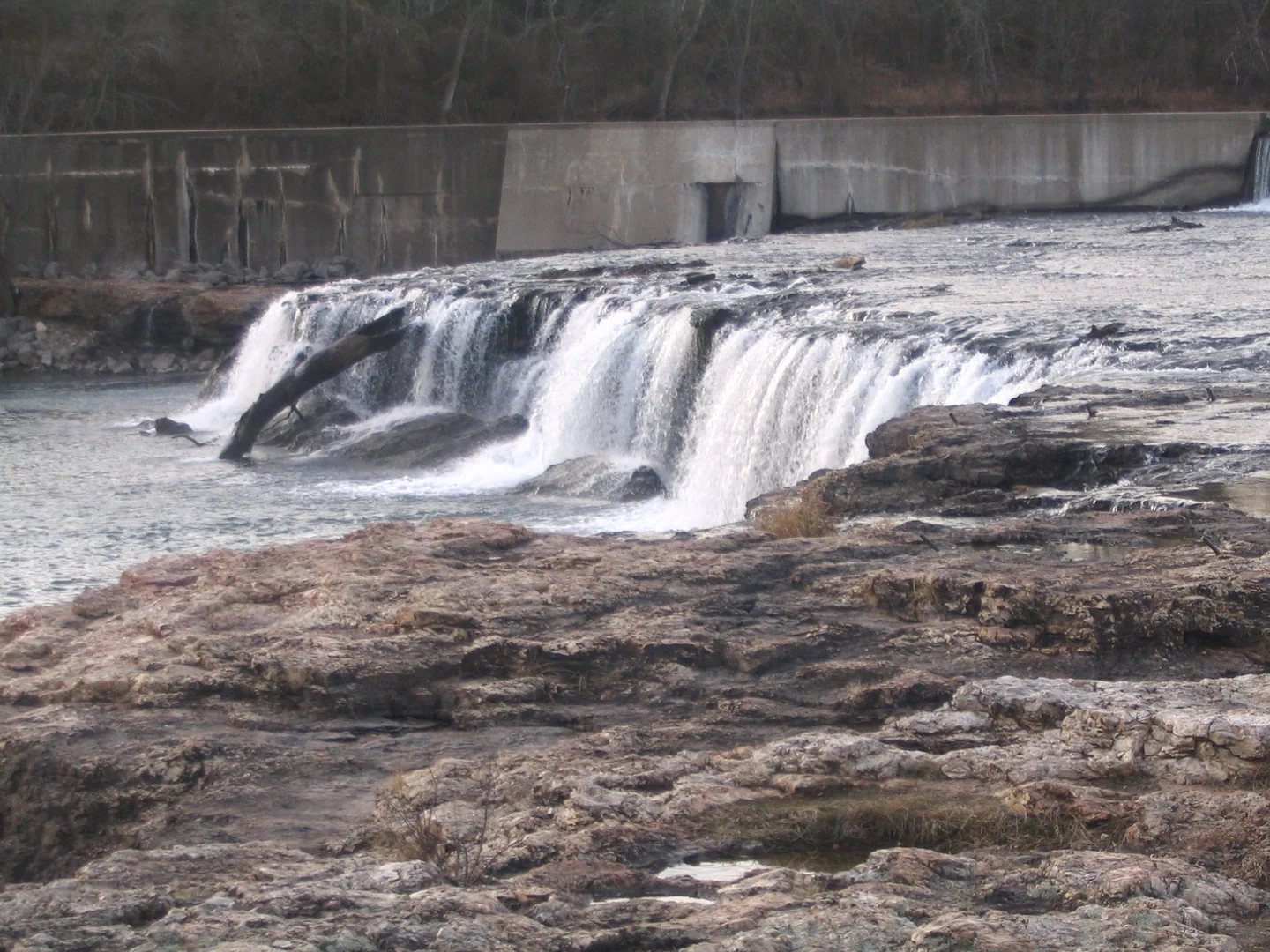 Water flowing over Grand Falls in Joplin, Missouri